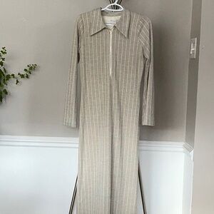 Beige Striped Long Sleeve Dress
